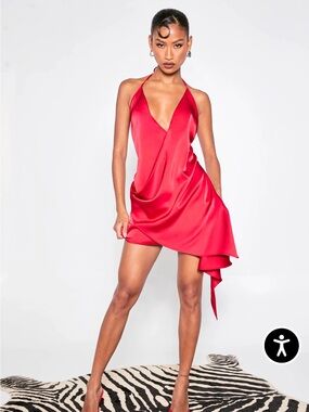 Satin Wrap Front Ruffle Detail Mini Dress